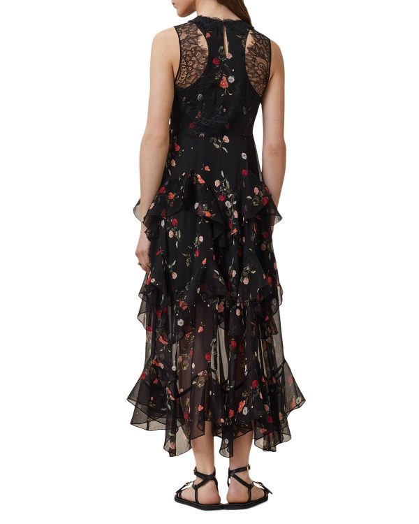 Black lace patchwork floral ruffle dress - Image 5