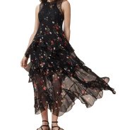 Black lace patchwork floral ruffle dress