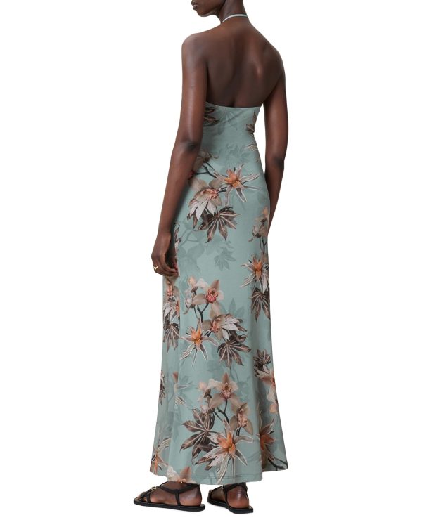 Mint Green Floral Print Halter Neck Drawstring Maxi Dress - Image 5