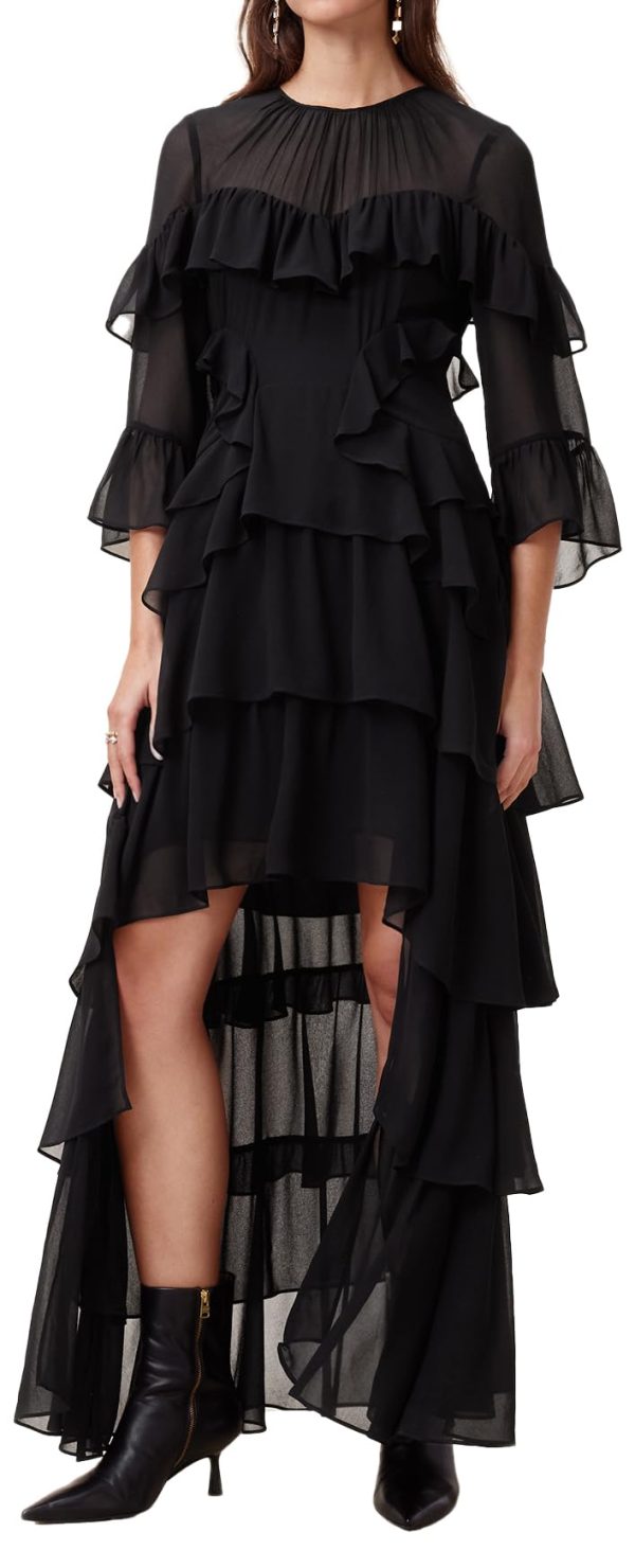Black multi-layered ruffled irregular dress