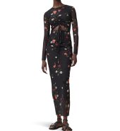 Black floral print mesh drawstring waist suit