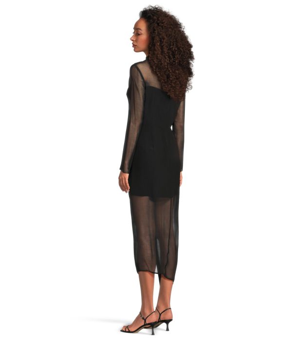 Black mesh patchwork pleated slit dress - Image 2