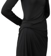 Black long-sleeved irregular pleated dress