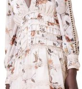 Floral V-neck lace-paneled midi dress