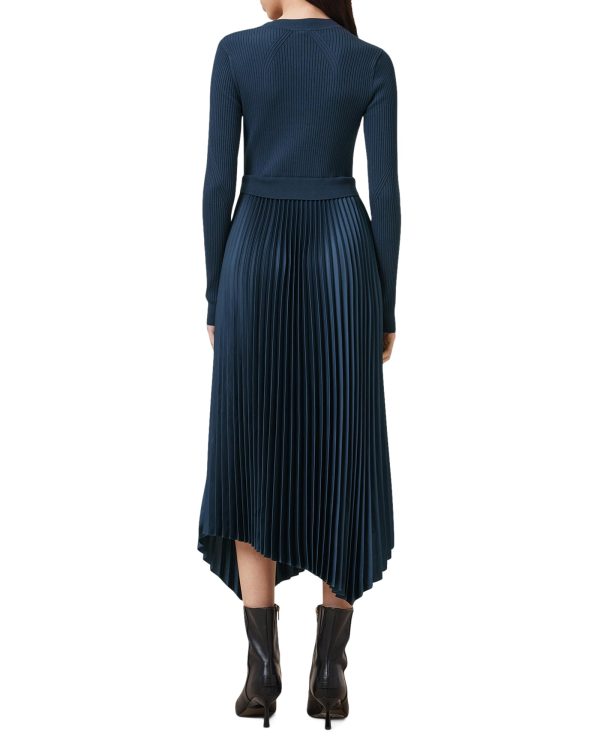 Dark blue knitted pleated dress - Image 4