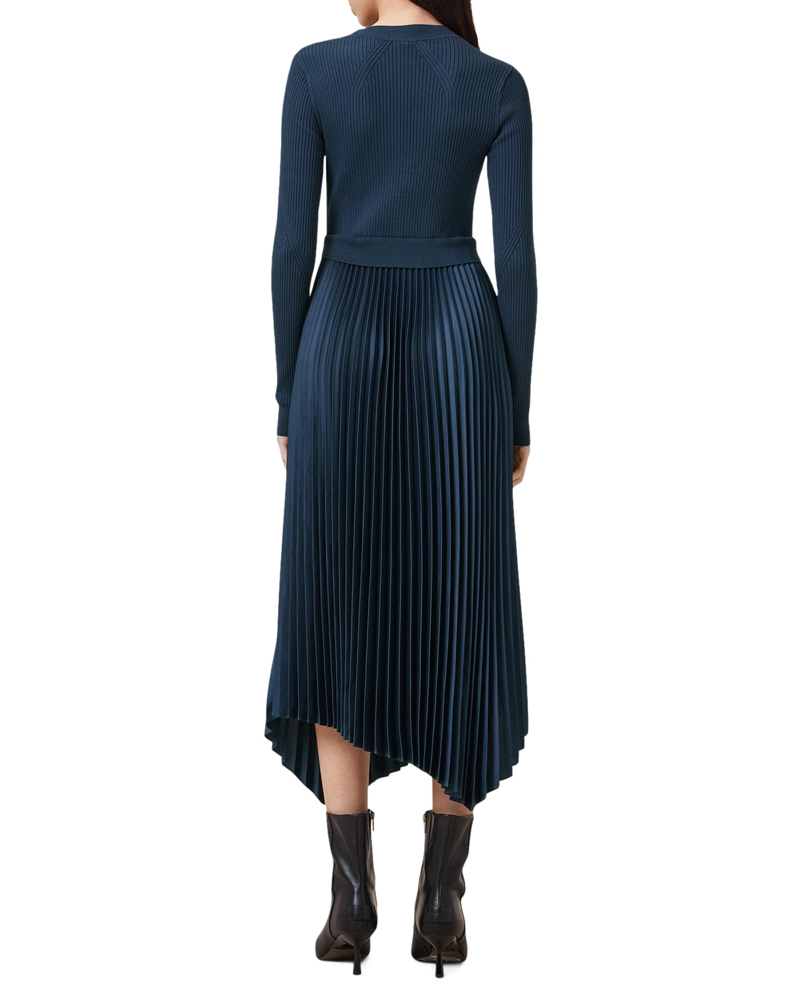 Dark blue knitted pleated dress - Image 4
