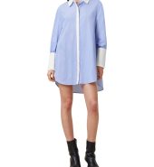 Blue and white striped contrast shirt dress