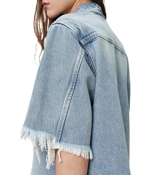 raw-edge denim shirt dress - Image 5