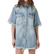 raw-edge denim shirt dress