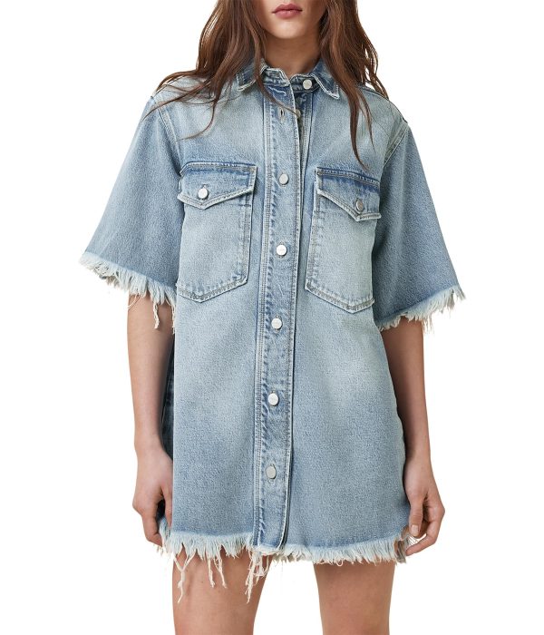 raw-edge denim shirt dress
