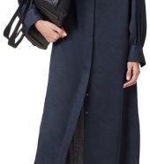 Dark blue stand-up collar shirt dress