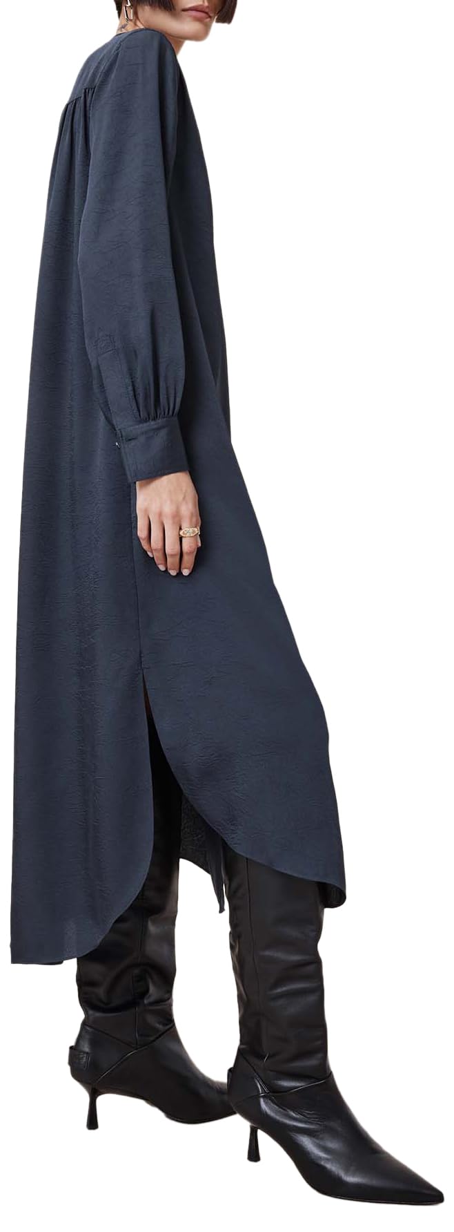 Dark blue stand-up collar shirt dress - Image 3