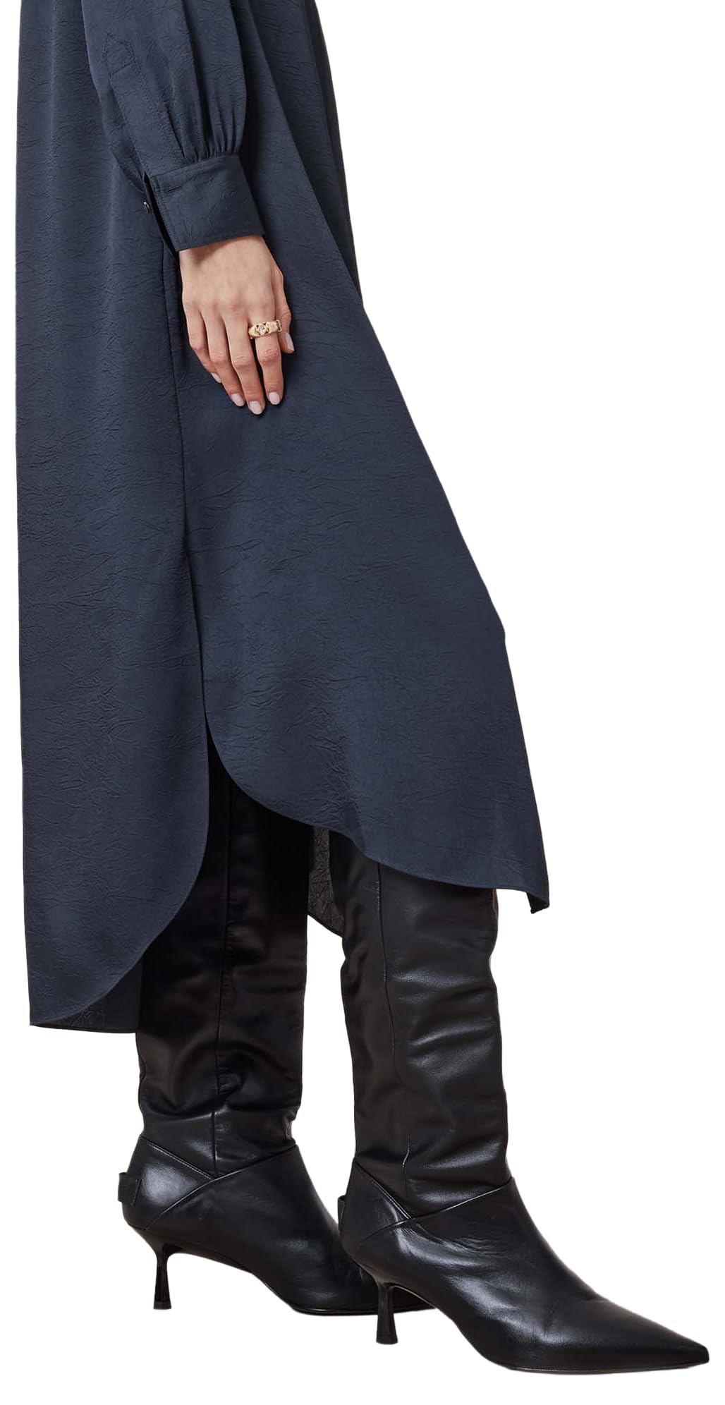 Dark blue stand-up collar shirt dress - Image 2