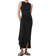 Black sleeveless pleated irregular dress